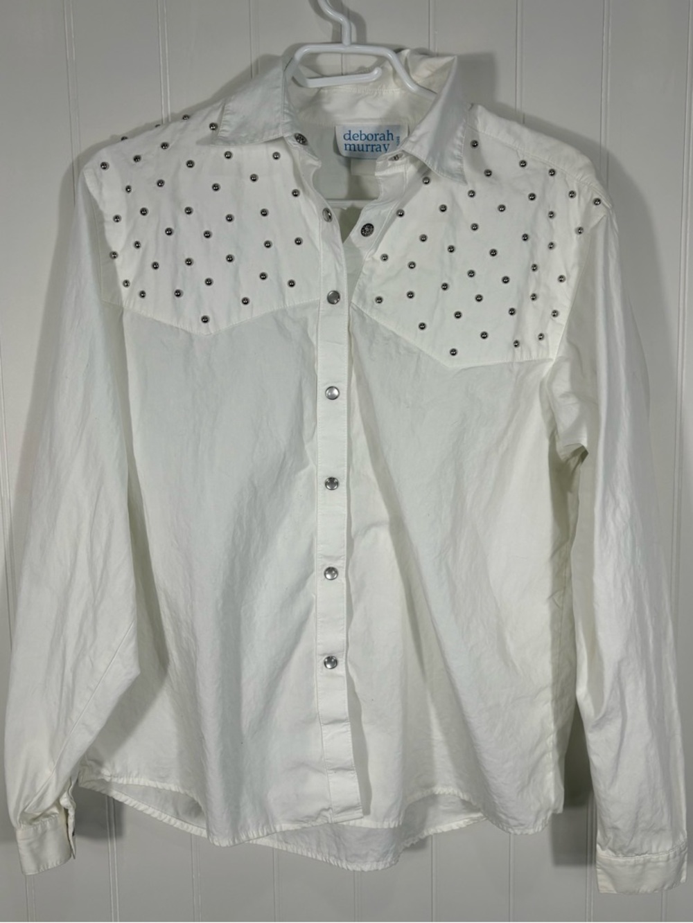 Vintage Deborah Murray Studded‎ Western Button-Up Shirt White Rodeo Minimalist
